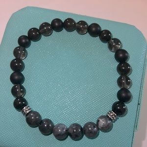 Lari kite and black matte agate, smokey quartz